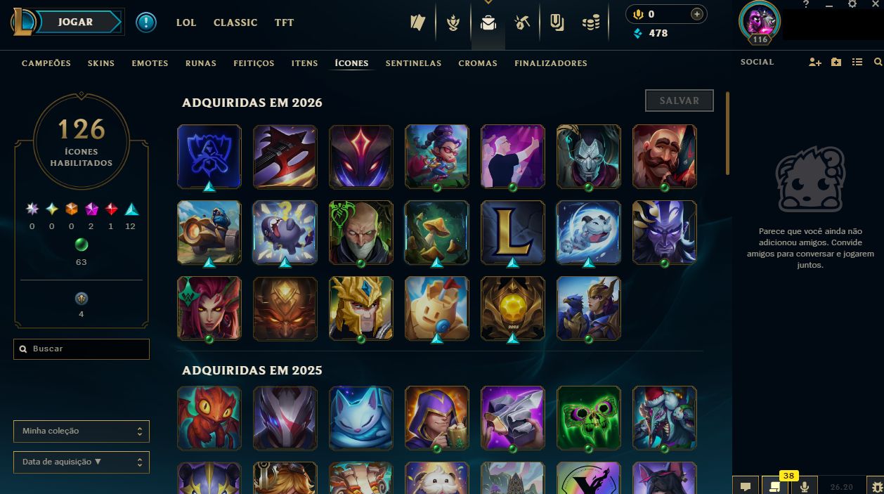 CONTA LVL 116 l 158 CAMPEÕES l 36 SKINS l 6 LENDARIAS l 12 ÉPICAS l 1 MITICA