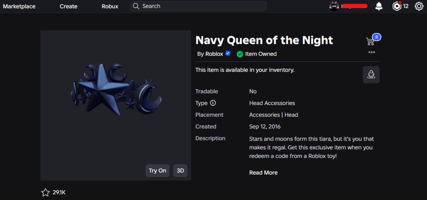 CONTA ROBLOX ANTIGA 2017 COM TOYCODE NAVY QUEEN OF THE NIGHT [UNVERIFIED]