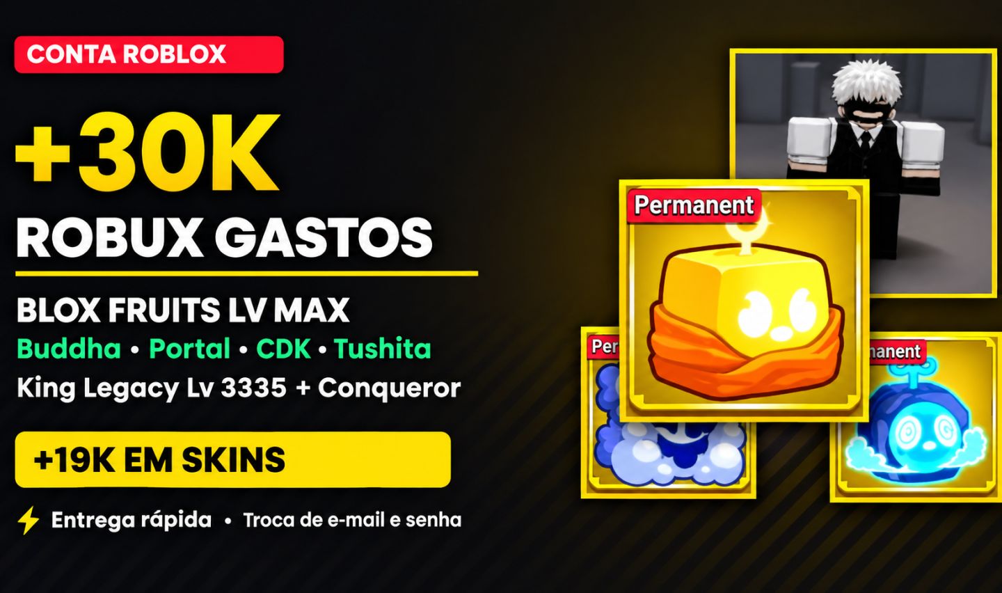 Conta Roblox Blox Fruits 30K+ Robux Gastos | Buddha Perm, Portal Perm, CDK...