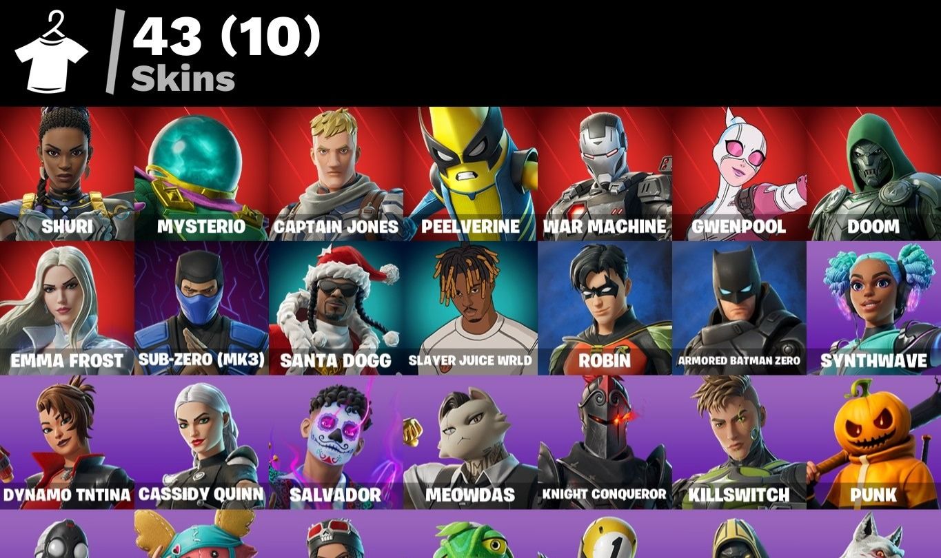 CONTA FORTNITE 43 SKINS/GWNPOOL/EMMA FROST/CAVALEIRO NEGRO NOVO/OUTLAW MIDAS