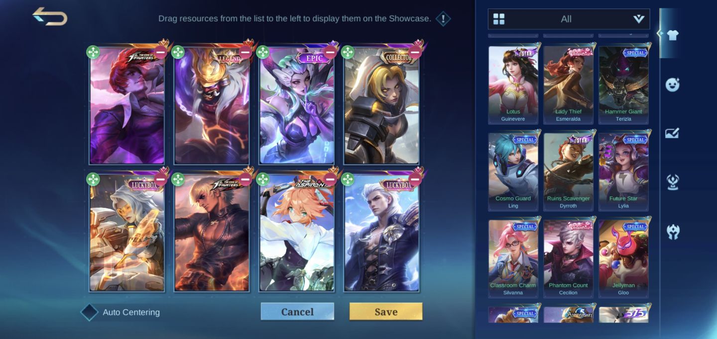 Conta MLBB 285 skins, épicas, aspirants, legend, Kof, Colab. etc