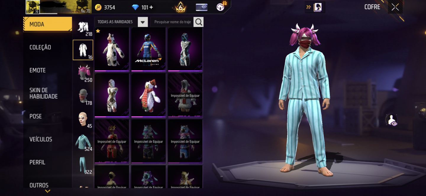CONTA DE FREE FIRE GEMADA NÍVEL 70 COM RAGNAROK, ANGELICAL e MANDELA