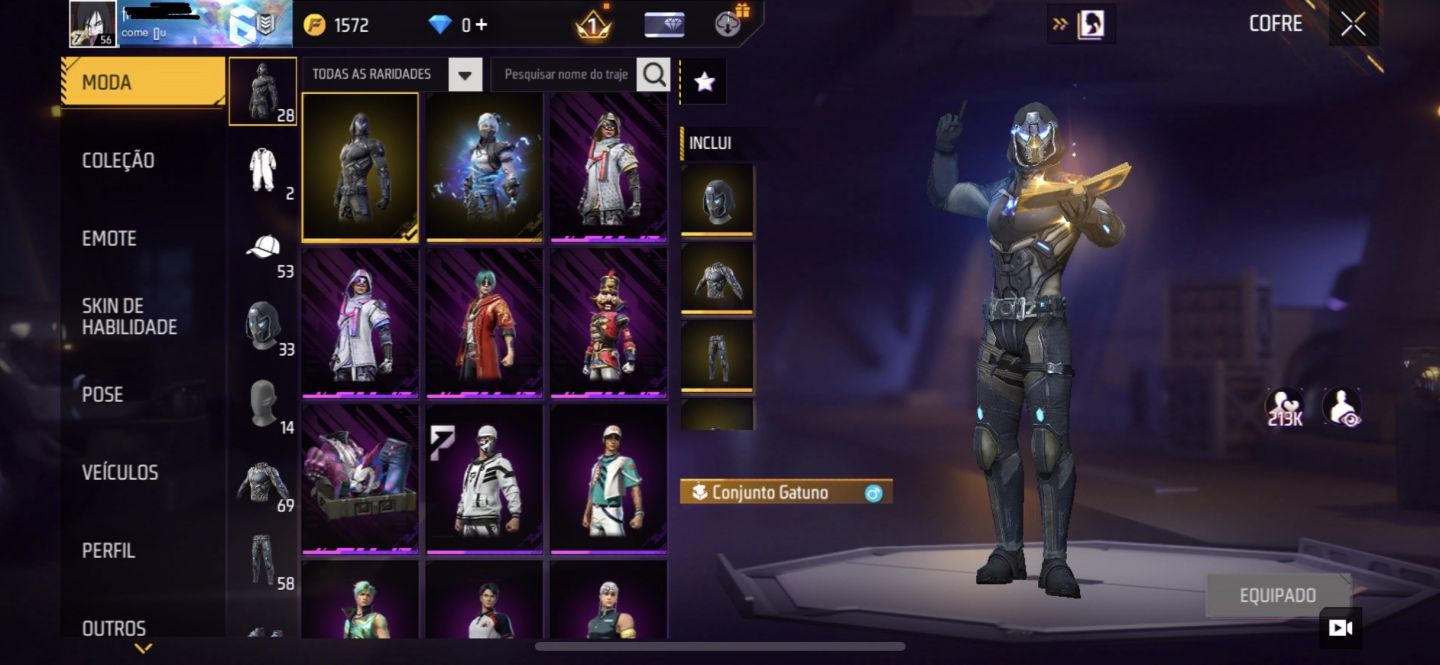 Conta de free fire lvl 56, com muita coisa.