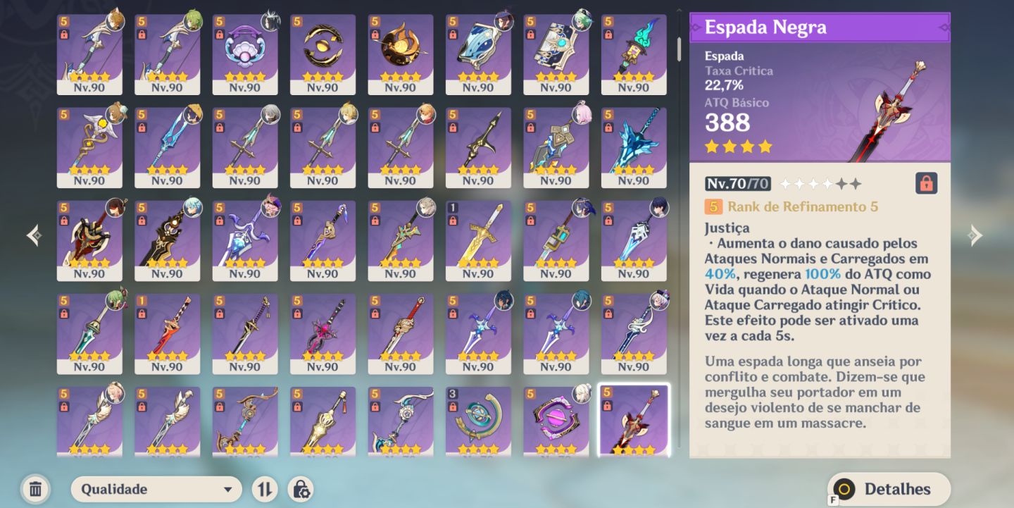 Conta Genshin NA AR60 Whale com vários personagens 5 e 4 estrelas C6 R5!