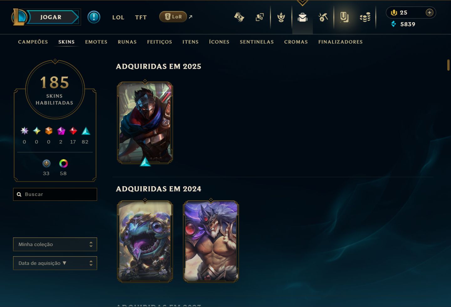 CONTA LEAGUE OF LEGENDS 185 SKINS | CONTA DESDE 2022 | VENDA SEGURA