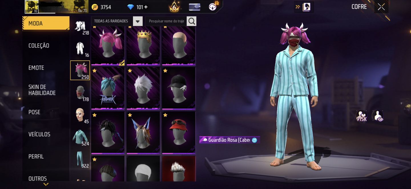 CONTA DE FREE FIRE GEMADA NÍVEL 70 COM RAGNAROK, ANGELICAL e MANDELA