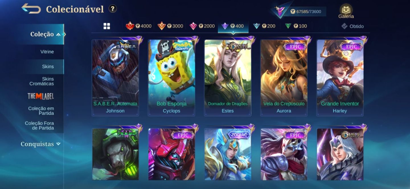 CONTA MOBILE LEGENDS IMORTAL +105 ESTRELAS E +200 SKINS