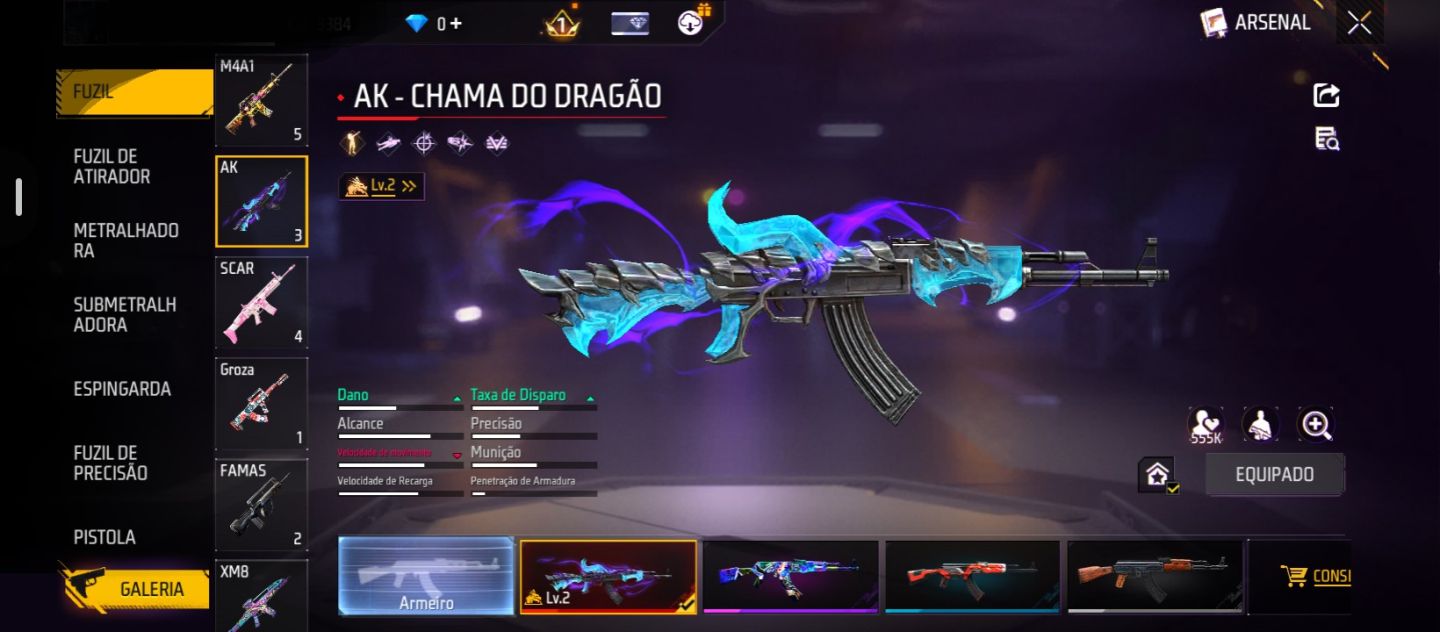Conta de Free fire nível 45 muito rara com 2 armas evolutivas