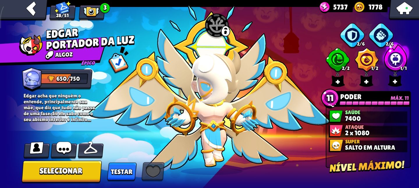 Conta de Brawl Stars - 45 Brawlers | Edgar e Shelly Lvl 11 (Hipercarga)