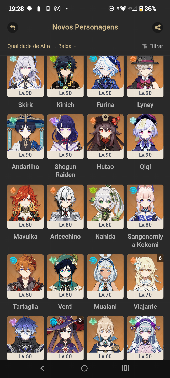 Conta ar57 america skirk + mavuika + nefer + flins Ásia ar26 ayaka + venti