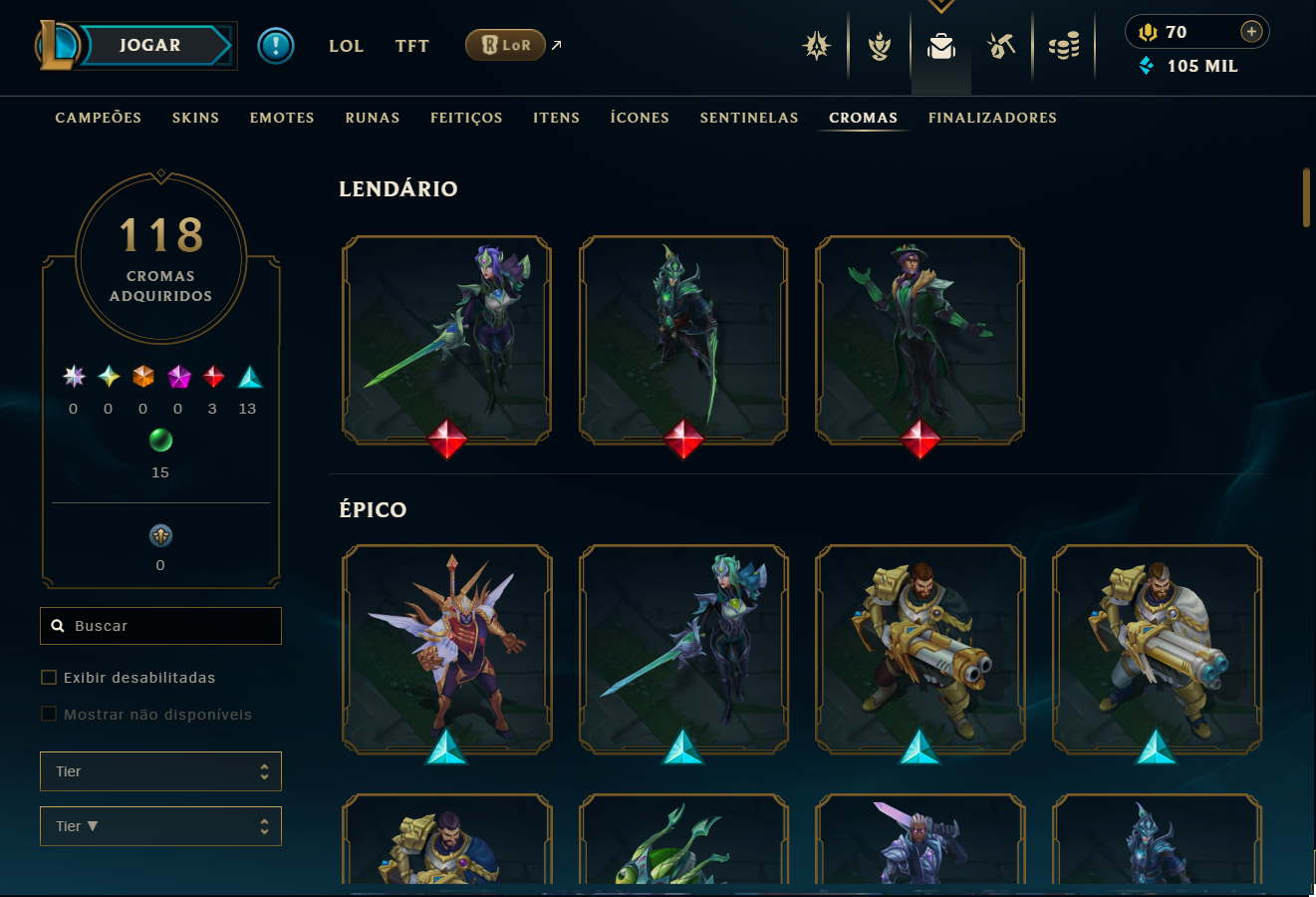 Conta LoL Esmeralda atual, 2013, 288 Skins, Todos Campeões