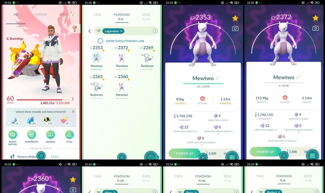 LVL 60 | 18 SHINY | 3 Mewtwo | 1.7M STARDUST | F104