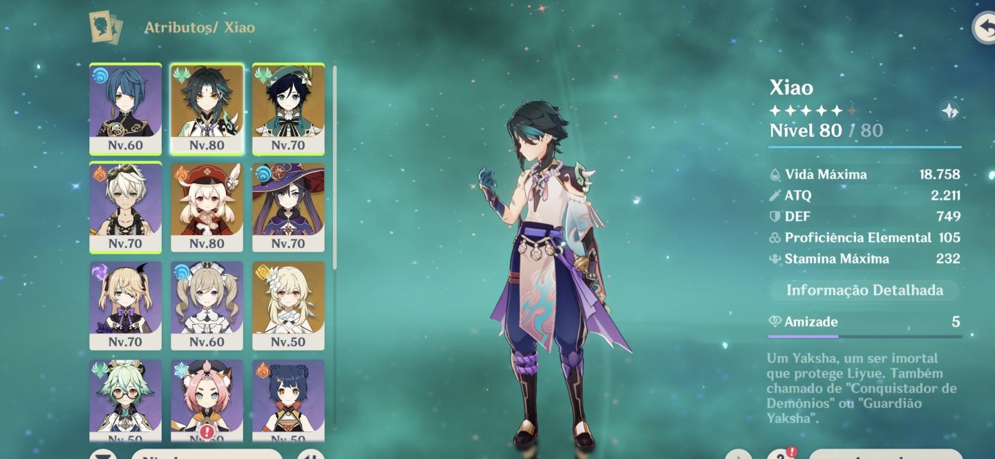 Conta genshin impact personagem 5 estrelas: xiao,venti,klee,moana,tartaglia