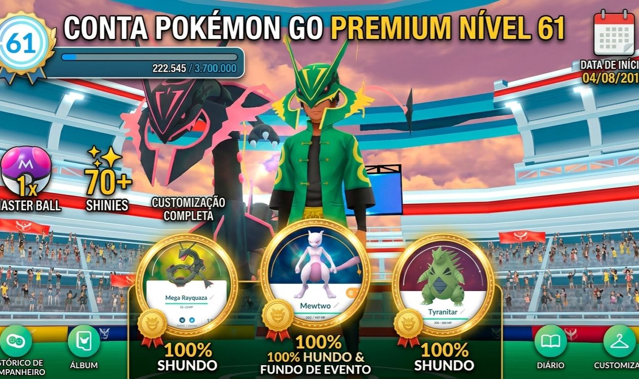 CONTA POKEMON GO ANTIGA, DONO ÚNICO. EVENTOS RAROS, SHINY RAYQUAZA 100% E MAIS