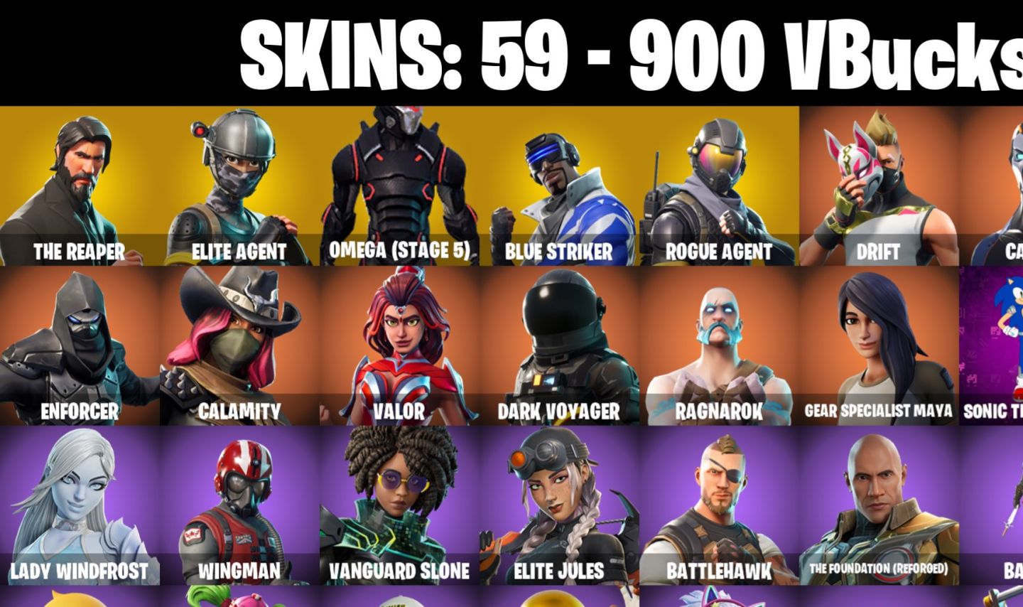 59 Skins - The reaper, Elite Agent, Omega (stage 5), Rogue agent, Ragnarok