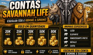 Conta Savana Life com 20k Gold, Skin exclusiva e 25 Robux. (Entrega automática)