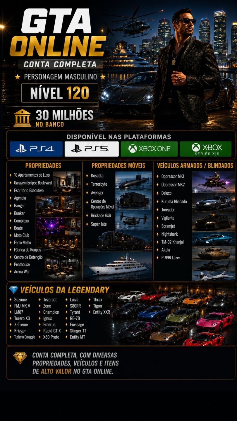 CONTA GTA ONLINE DISPONÍVEL PARA XBOX ONE SERIES S SX PS5