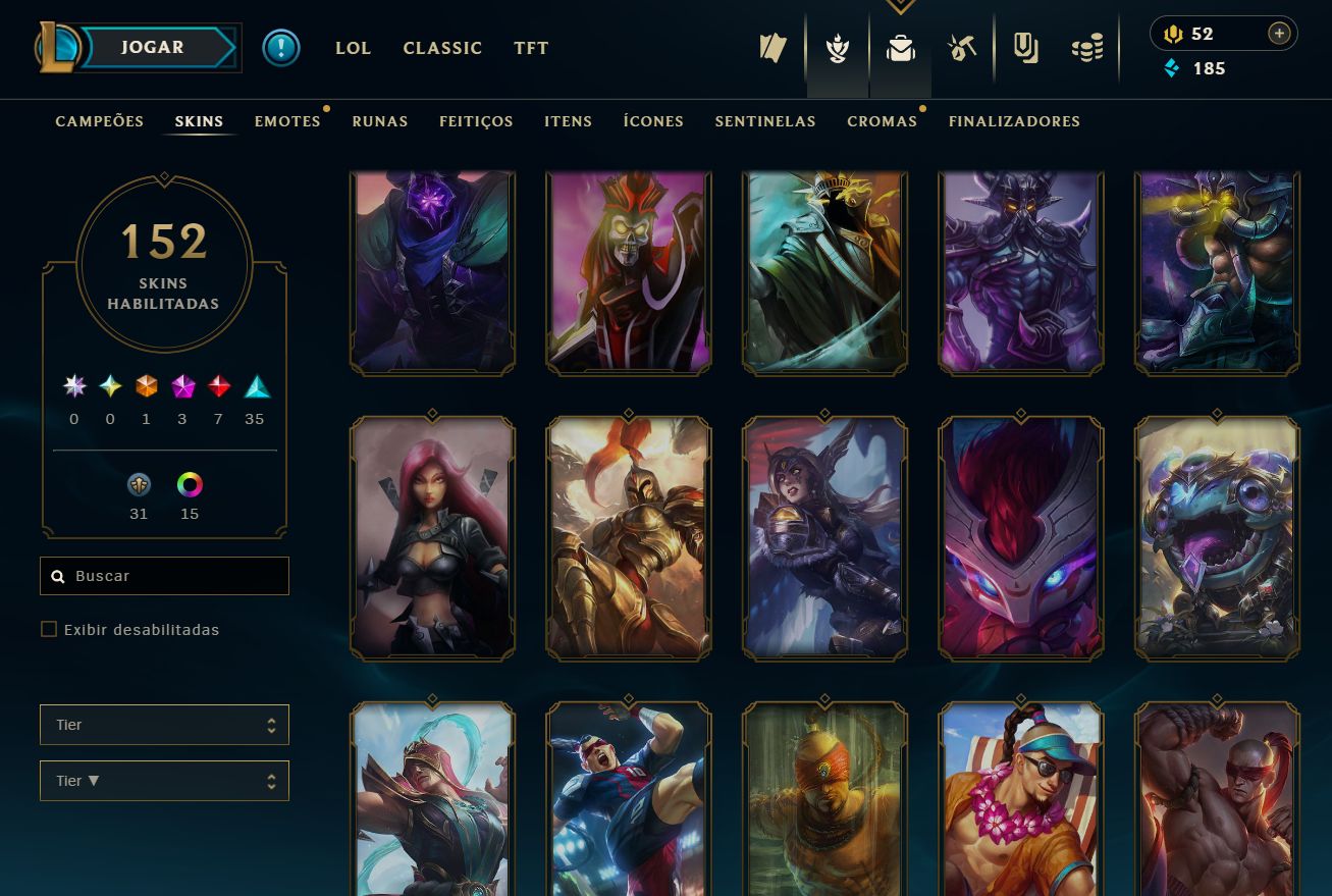 [ACESSO IMEDIATO] 152 Skins 165 Campeões