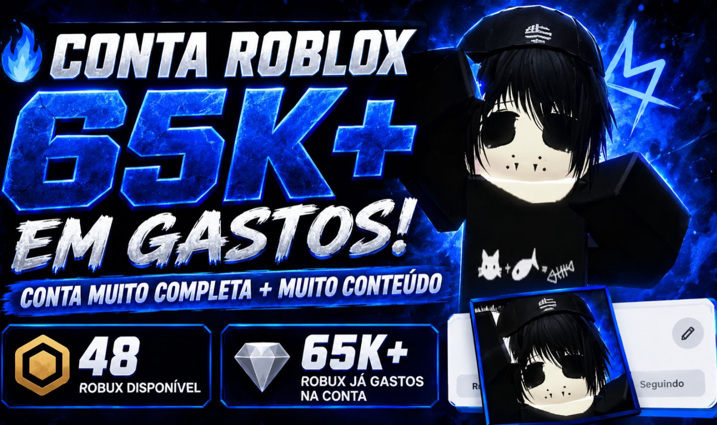 CONTA COM 65K+ ROBUX GASTOS + ITENS + ITENS EM JOGOS. POR 40% DE DESCONTO.