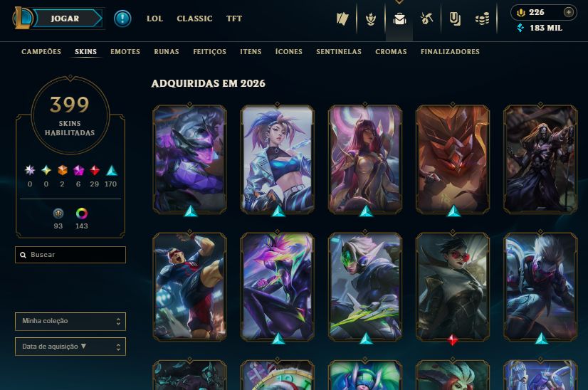 Conta LoL 400 skins, plat 4