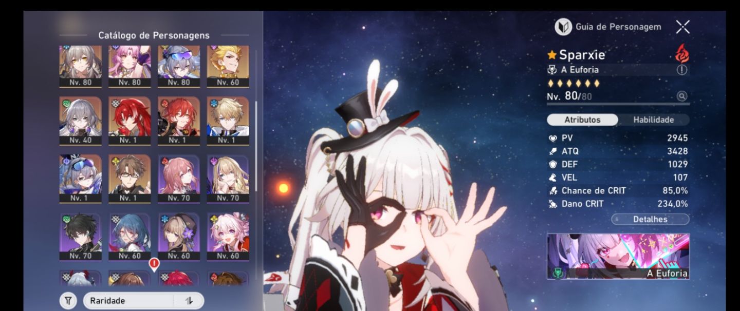 Conta Hsr Silver Wolf 999 E2s1, Sparxie E2s1, Yao Guang E2s1, Huohuo E2s1 e +