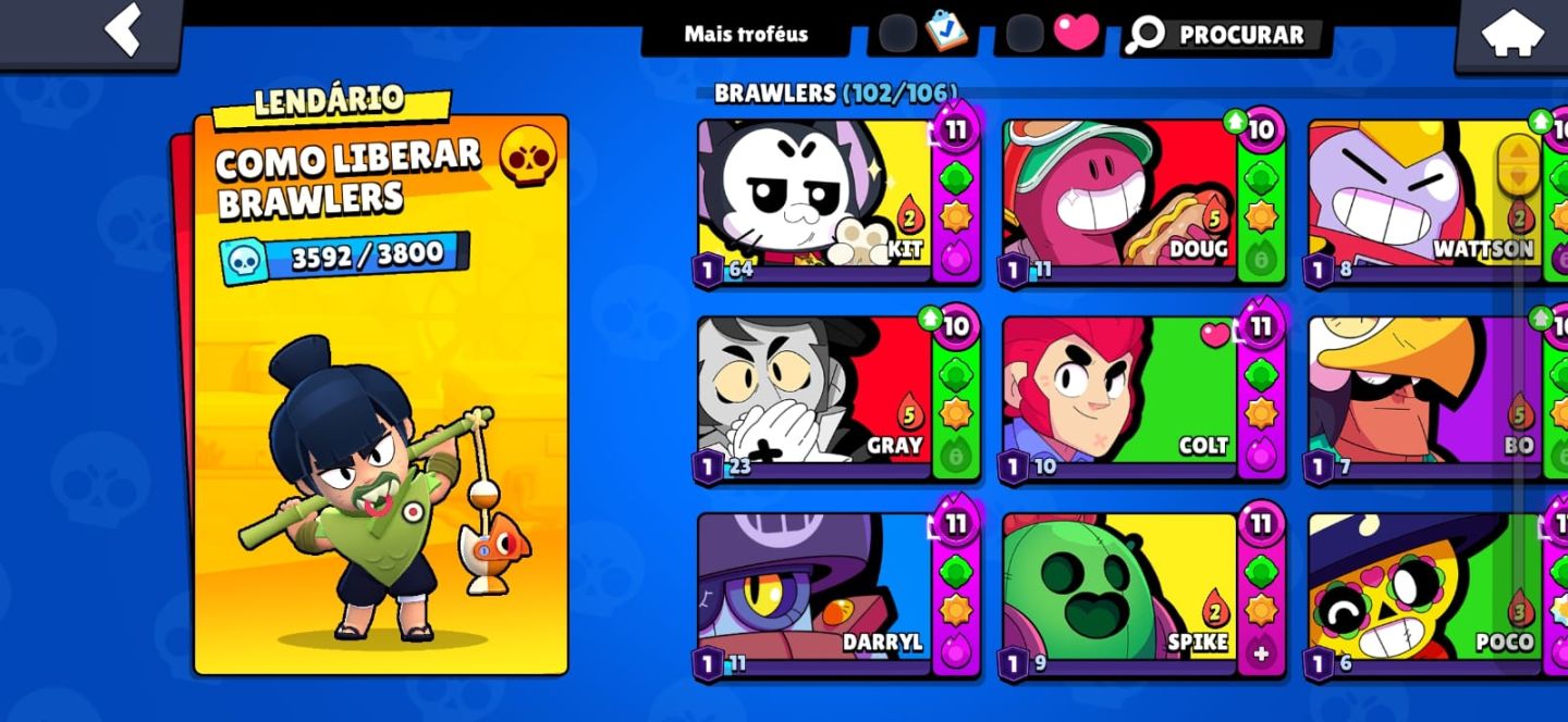 CONTA BRAWSTAR MUITO BOA 56K TROFEU 103 BRAWLERS