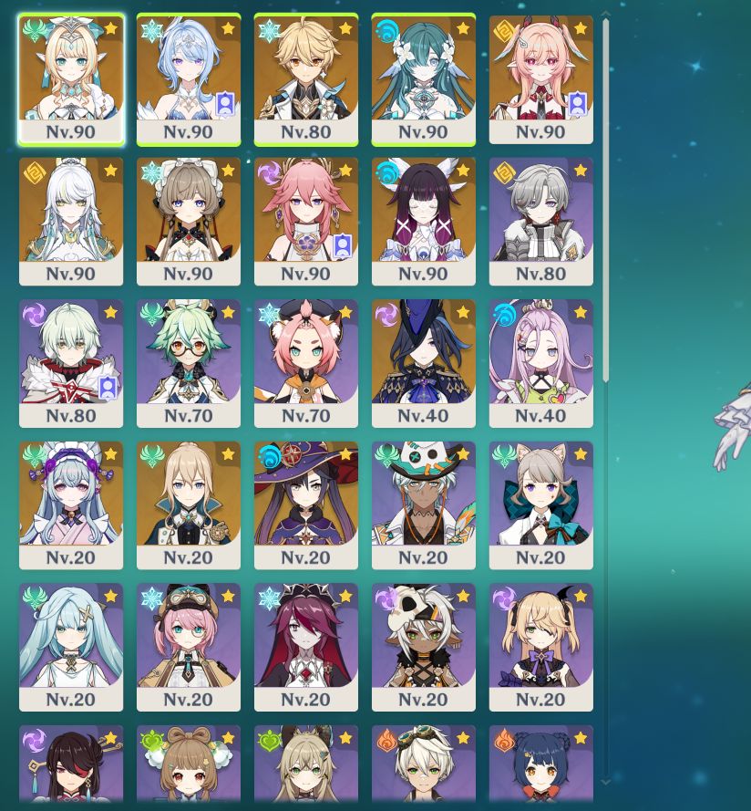 Conta genshin Sandrone C2R1, Zibai C2R1 e Yae miko C1 e varios t5