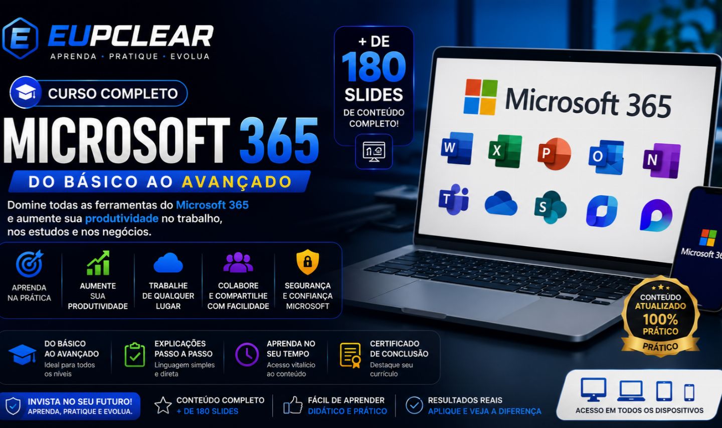 Curso Completo de Microsoft 365: Do Básico ao Avançado Word, Excel, Teams e ++