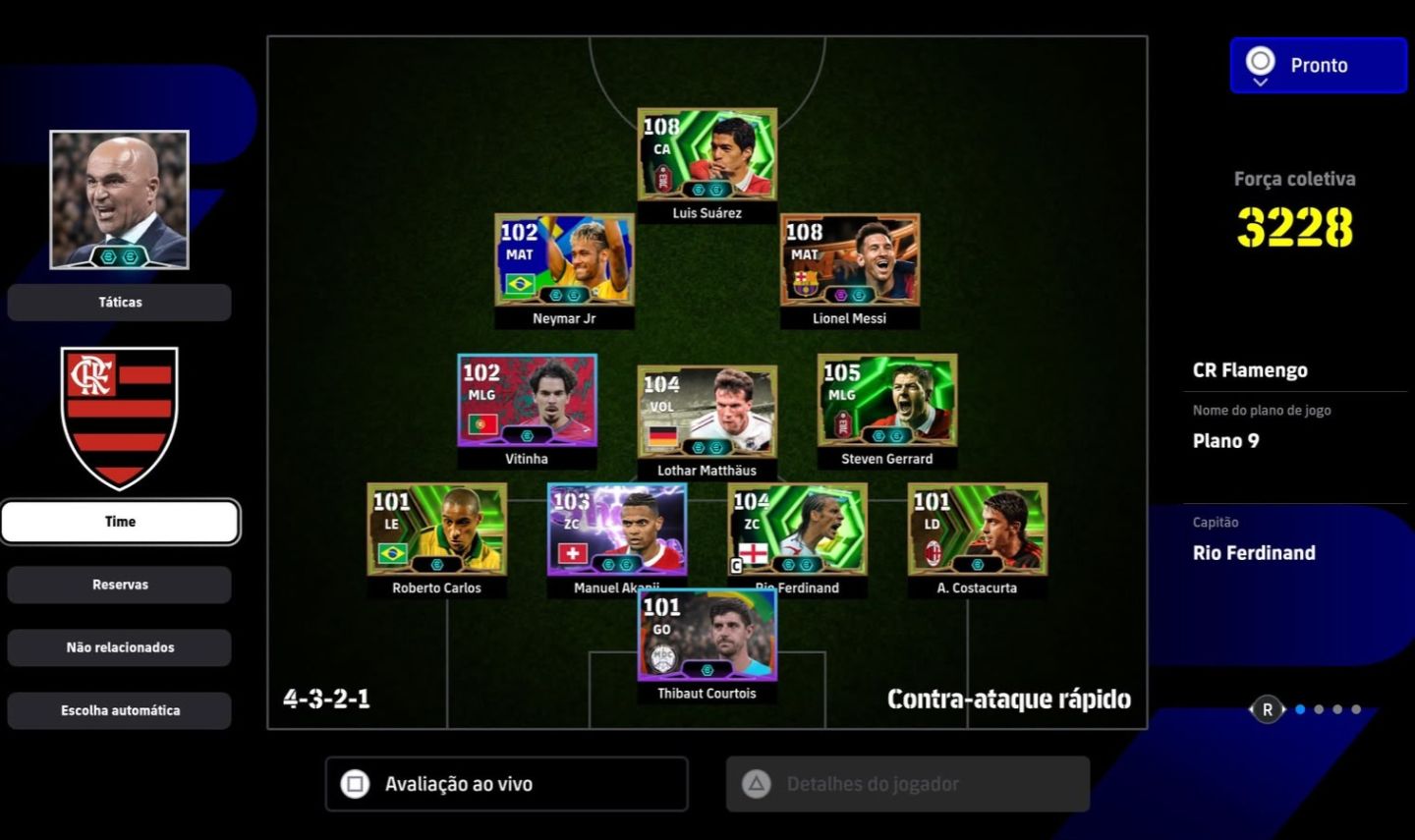 CONTA EFOOTBALL(PSN) COM MESSI BIG TIME BLIZ 108 LUIS SUARES 108 E COMPANIA