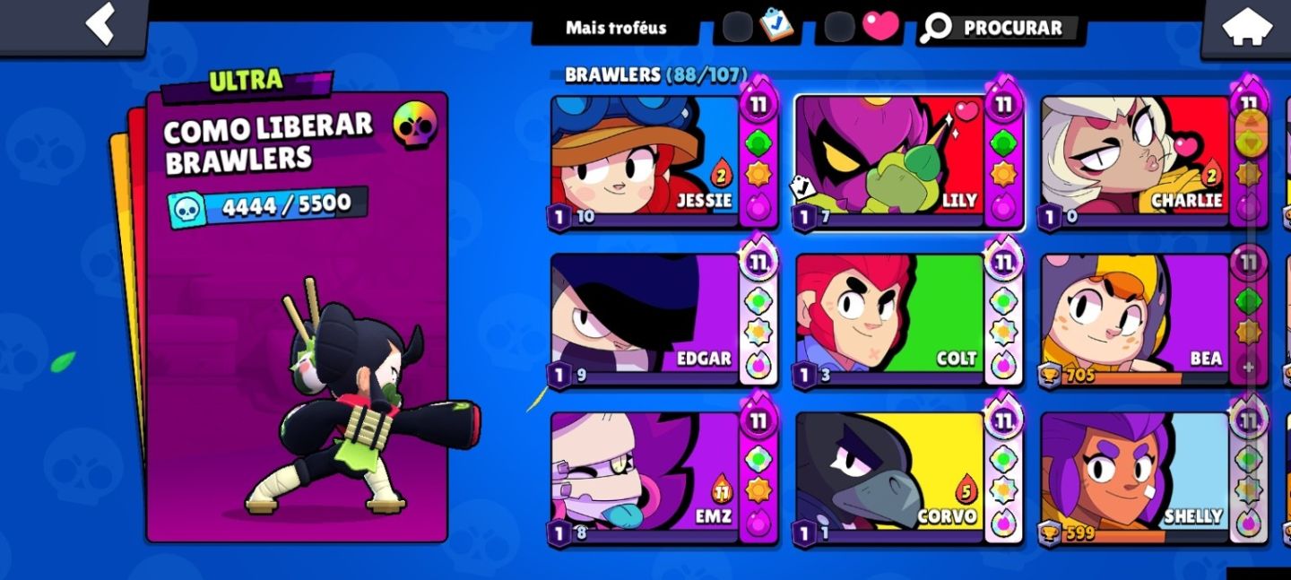 CONTA BRAWL STARS 2020 | 30K TROFÉUS | 88/107 BRAWLERS | 7 PRESTÍGIOS