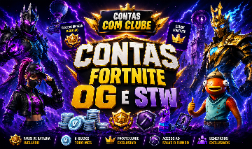 CONTAS FORTNITE COM CLUBE(NA SUA CONTA), SKINS RARAS OG, SALVE MUNDO FUNDADOR E+
