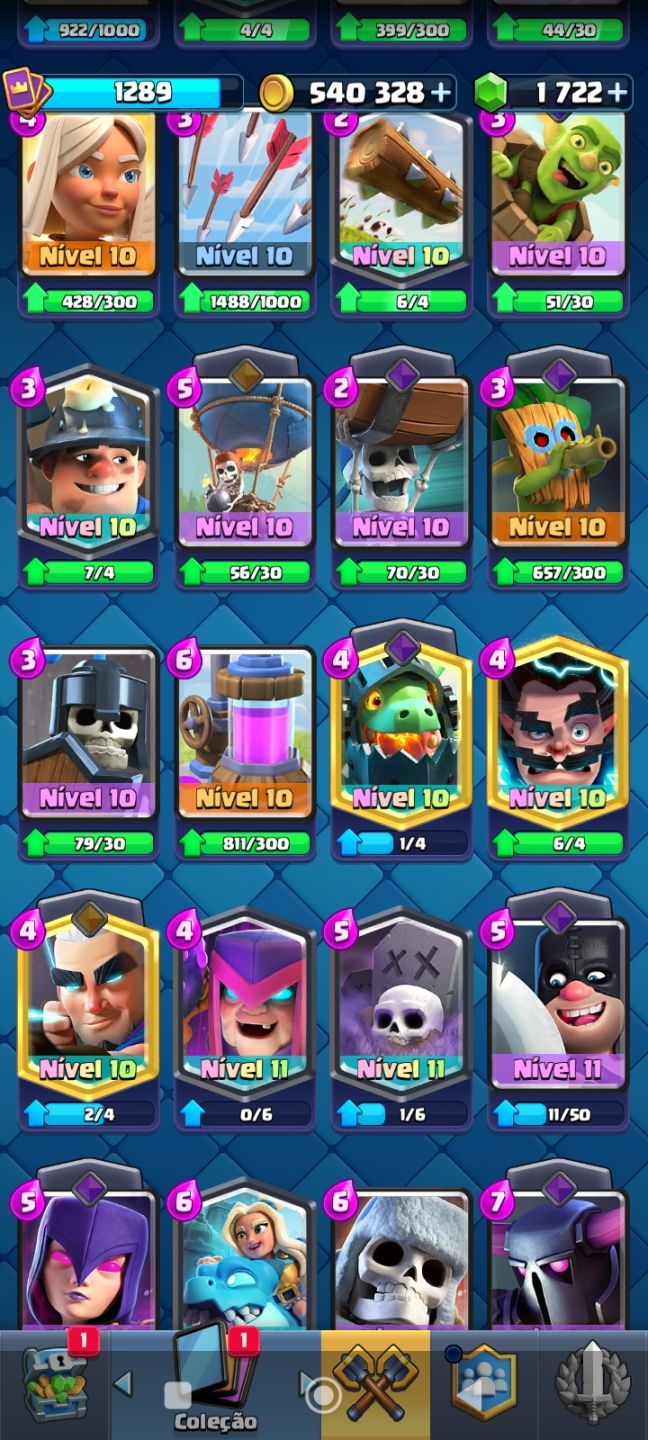 CLASH ROYALE Nível 14 120/122 Cartas Campeãs Lv.14/15 540k Ouro