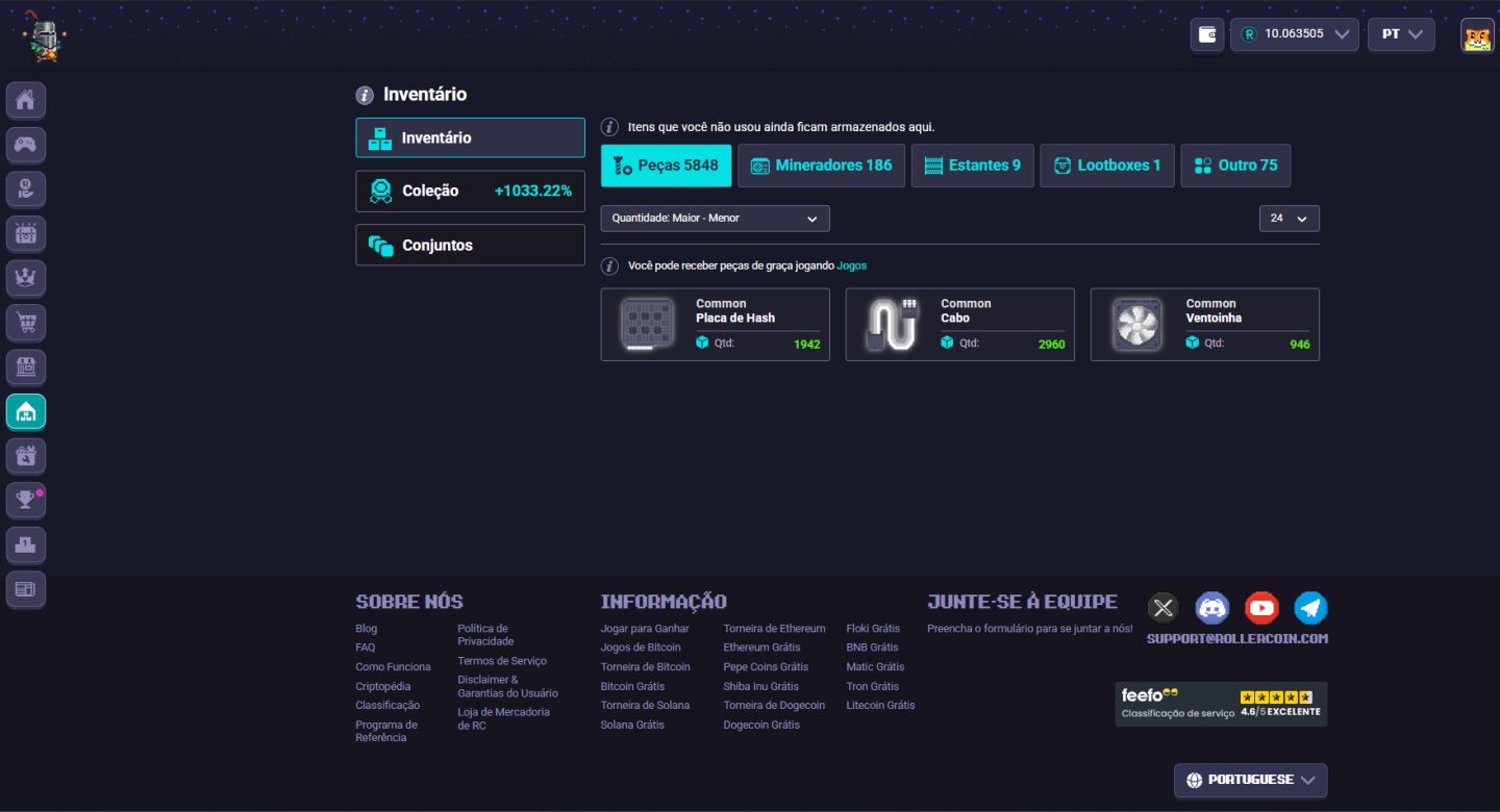 CONTA ROLLERCOIN 49,559 EH/s | +1.033% BÔNUS | PLATINUM I