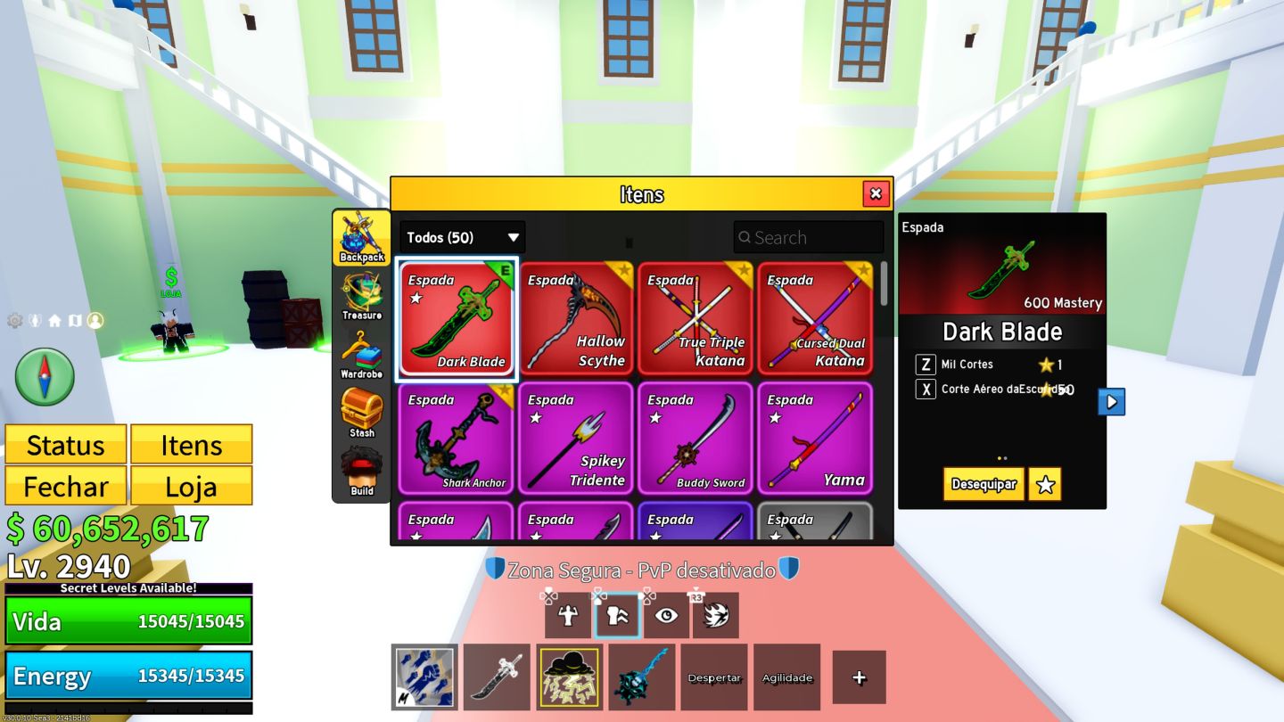 Conta de Blox Fruits, Varias Frutas Permanentes, 5 Slots e Todas as Gamepasses
