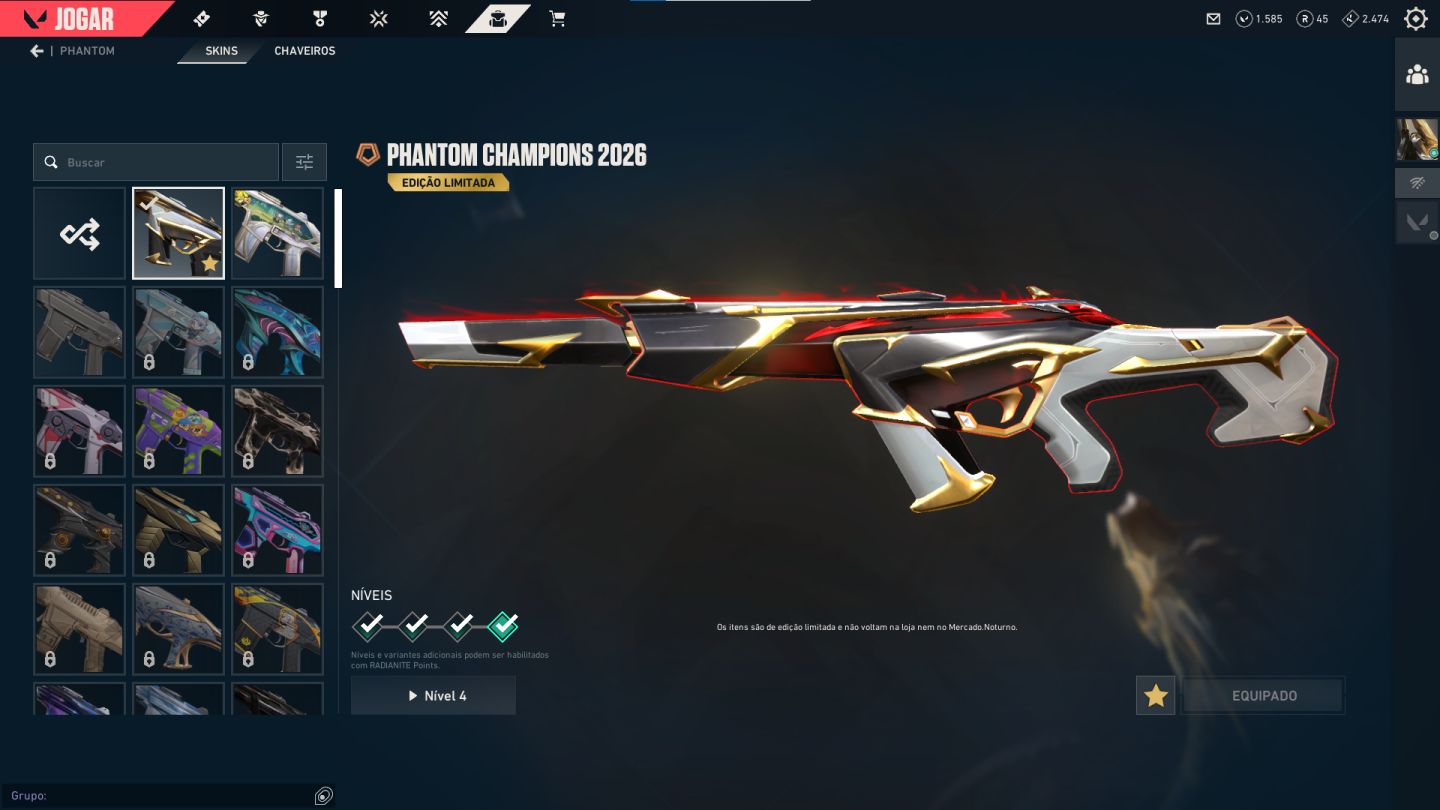 CONTA NÍVEL 43 FULL ACESSO PACOTE CHAMPIONS 2026 + 2 VANDAL - VALORANT