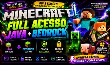 MINECRAFT JAVA + BEDROCK | FULL ACESSO | CONTA EXCLUSIVA | ENTREGA RÁPIDA
