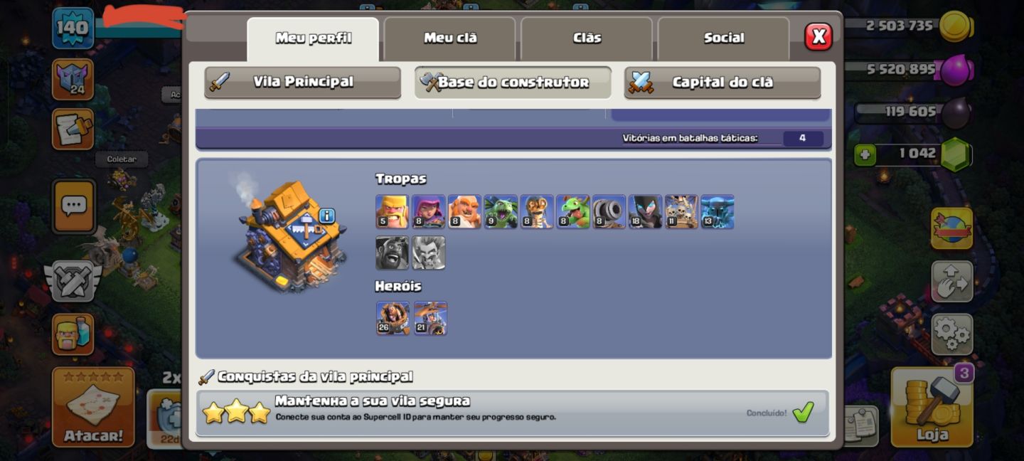 CONTA CLASH OF CLANS CV15 | 6 CONSTRUTORES | 1.000+ GEMAS | RAINHA 80