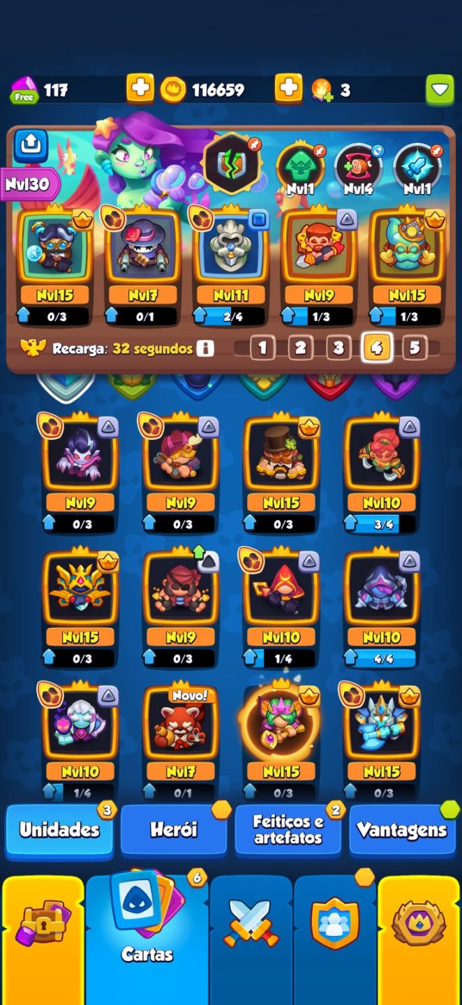 Conta com 1957% critico varias cartas top e herois up