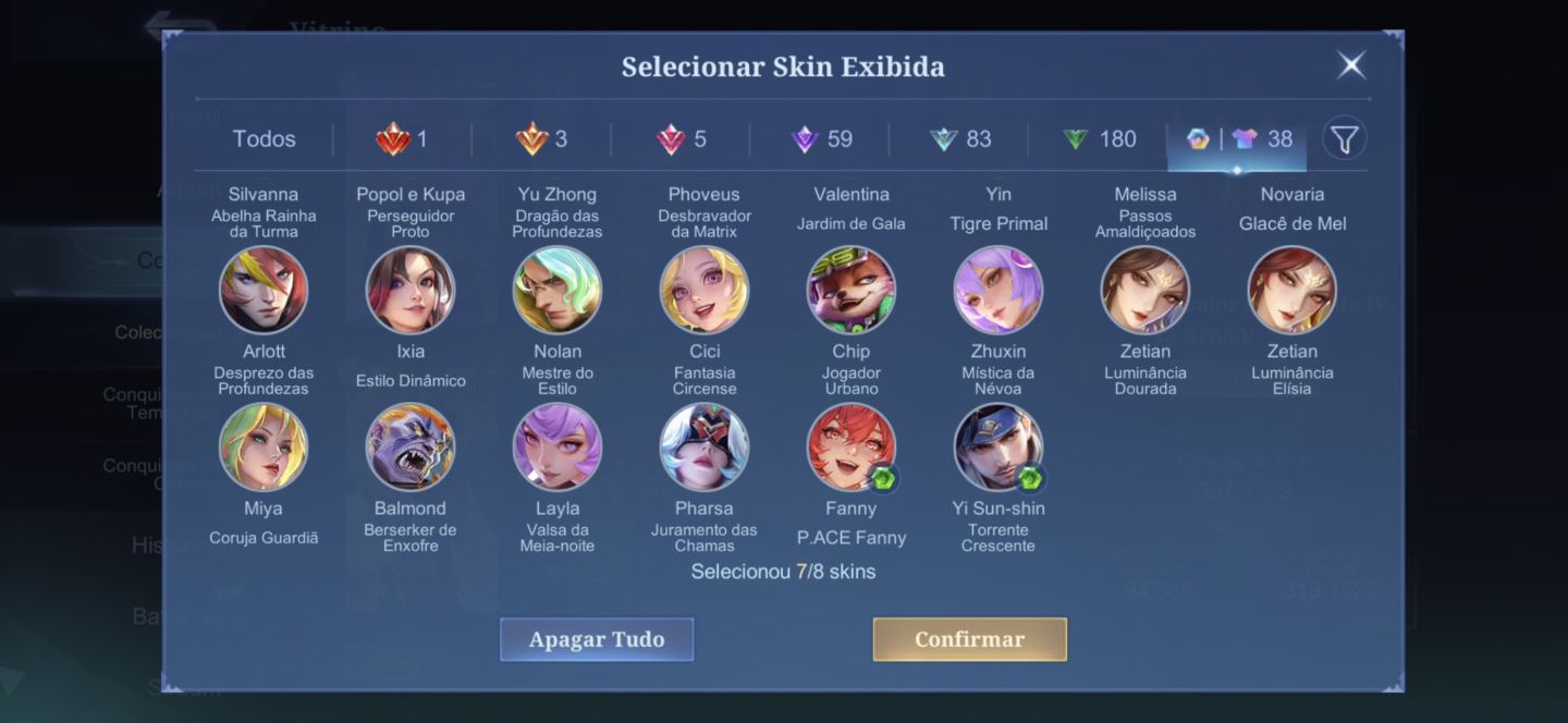 CONTA MOBILE LEGENDS/ SKINS RARAS