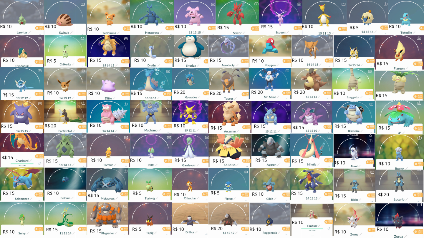 Pokemons Lendário ,Shiny,Evento,Fundo Especial,Dinamax e comuns Pokemon GO