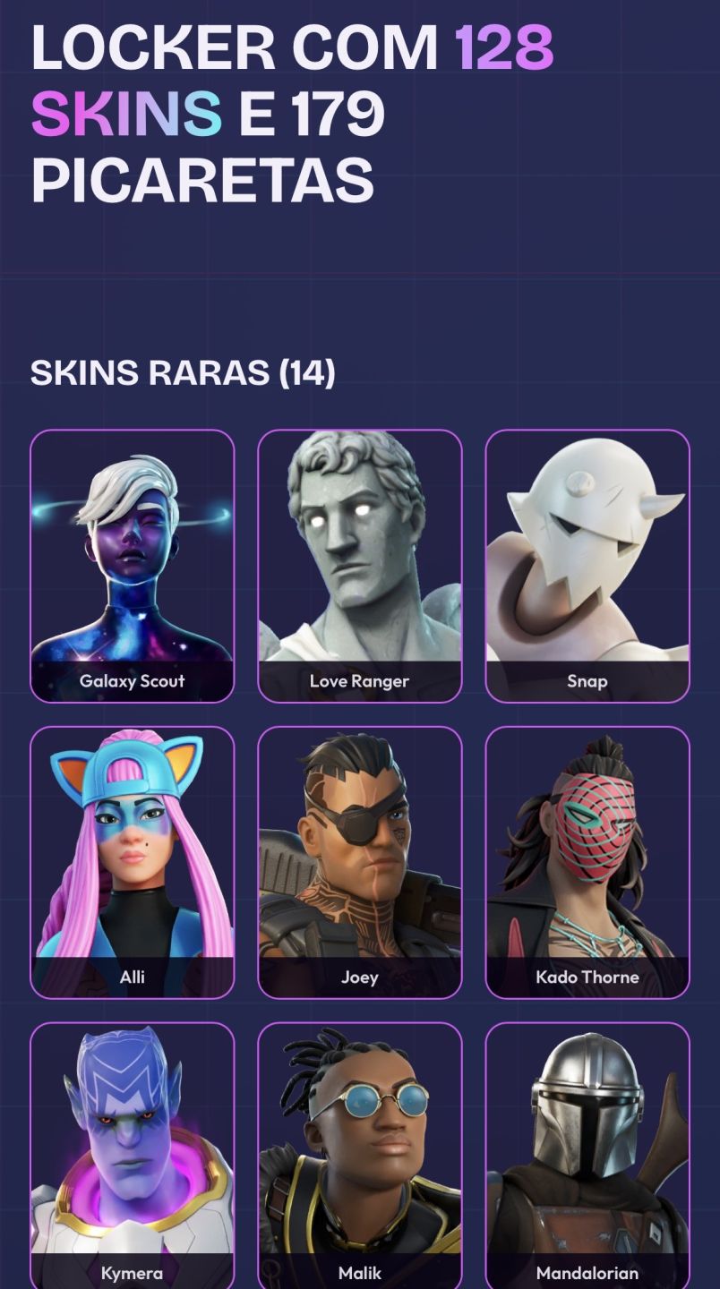 Conta Fortnite BARATA com 128 SKINS + 179 PICARETAS