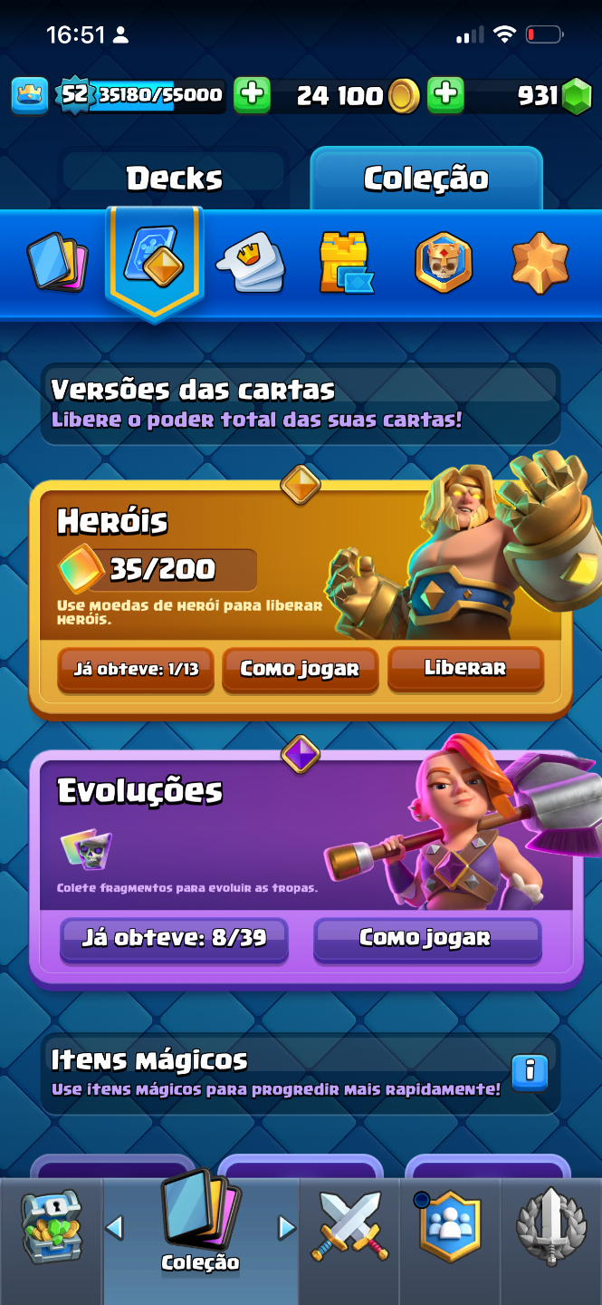[BAIXOU+] CONTA CLASH ROYALE | ARENA 21 | 10 EVOS | HERÓI | CARTA 16 | 8.5k Trof