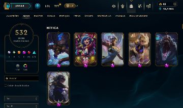 CONTA LEAGUE OF LEGENDS COM 532 SKINS COM MUITOS EMOTES E CROMAS!
