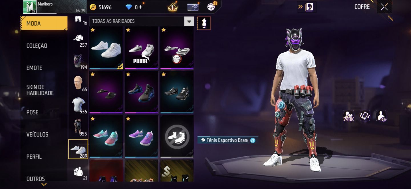 CONTA FREE FIRE LVL 75 ANTIGA