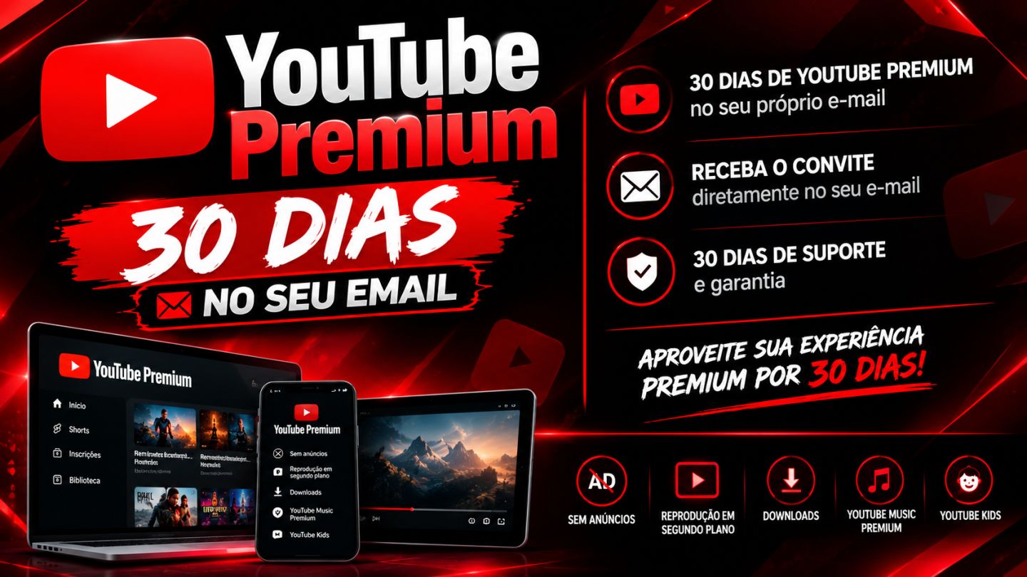 Youtube premium 30 dias no seu email convite