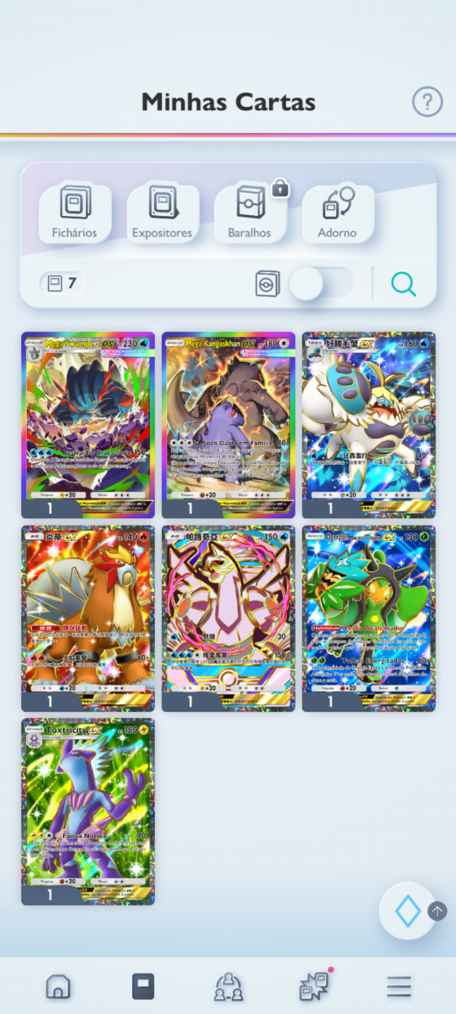 Conta Pokémon TCG - NV 19 com mais de 1,3k cartas com Poncho dourado e mto mais!