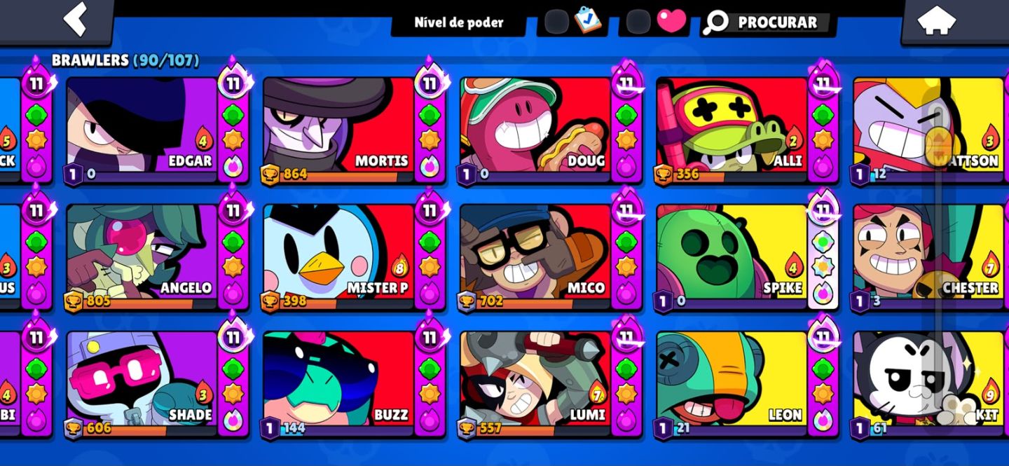 IMPERDÍVEL | 34.7K TROFÉUS | 90 BRAWLERS | MUITOS LVL 11 | GEMADA