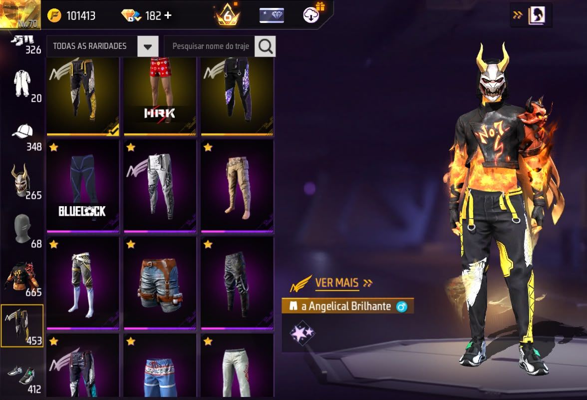 Conta free fire gemada com angelical entrada barba bandeirao punho 650 peitorais