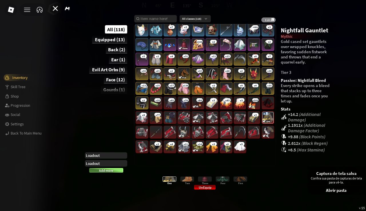 PROJECT SLAYER 2 CONTA LEVEL MAX , GAUNTLES NIGHT FALL T3 +8 CLAN SHINAZUGAWA