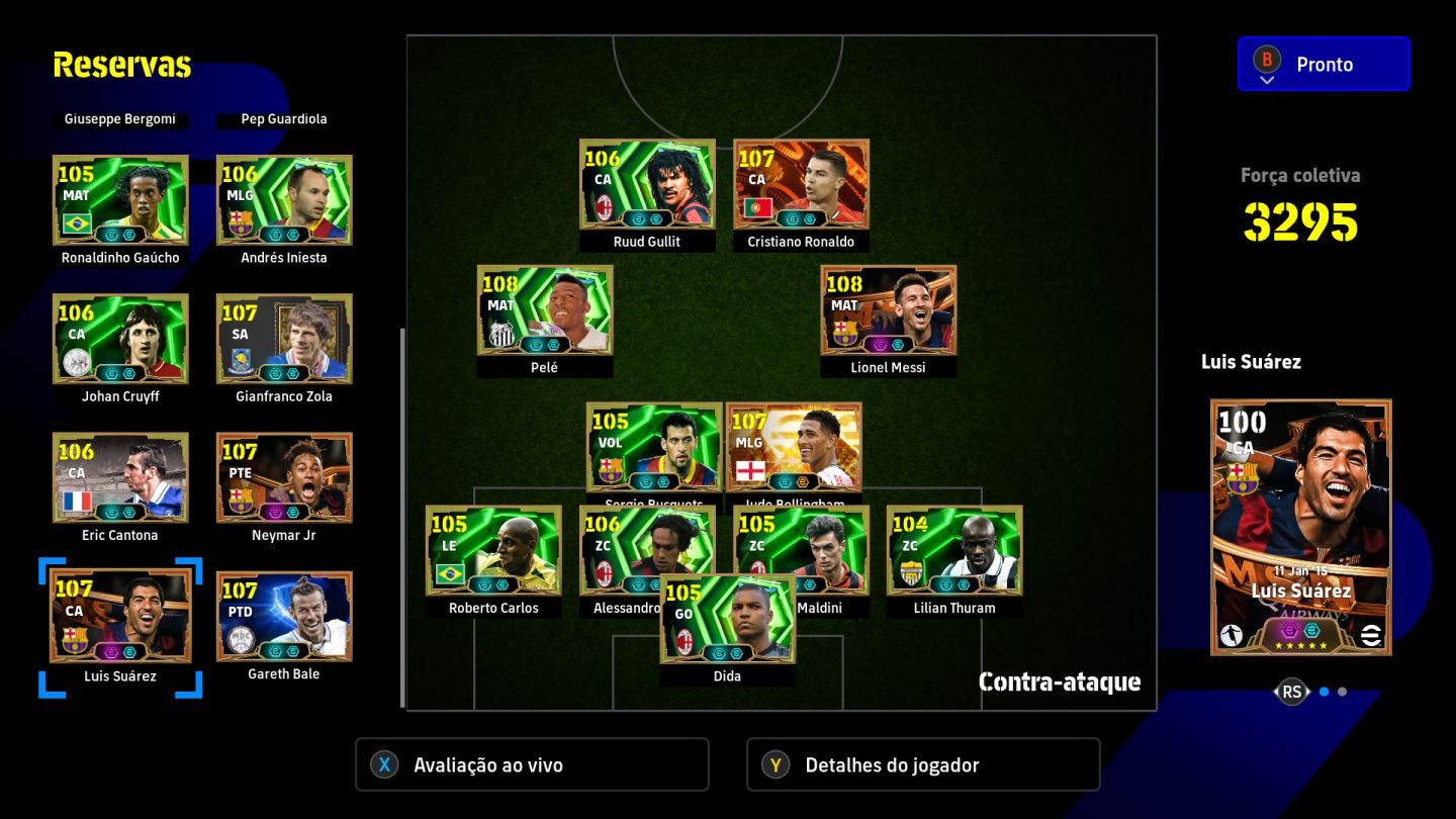Conta eFootball - Força 3303 | Pelé 109, CR7, Messi | Ex-Top 558 da 1 Divisão